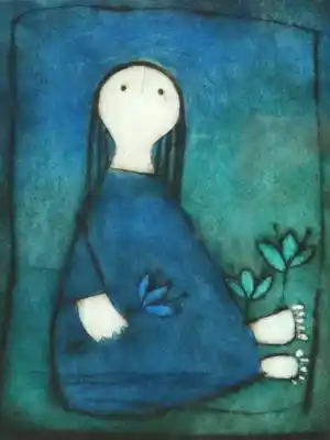 Gerda Smit - Kleurenets: Meisje met bloem - 1997 verkocht voor € 149!