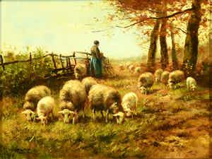 Cor Bouter - (1888-1966) - "Herderin met schapen"- Olieverf op doek - Signatuur L. verkocht voor € 325!