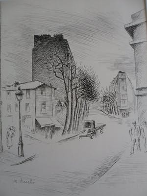 Maurice Asselin - 2 Etsen. titel, "Belleville à vol d'âme". kopen? Bied vanaf 20!