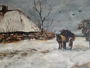 Niet of onleesbaar gesigneerd - Hollands winterlandschap met boer en kar kopen? Bied vanaf 1!