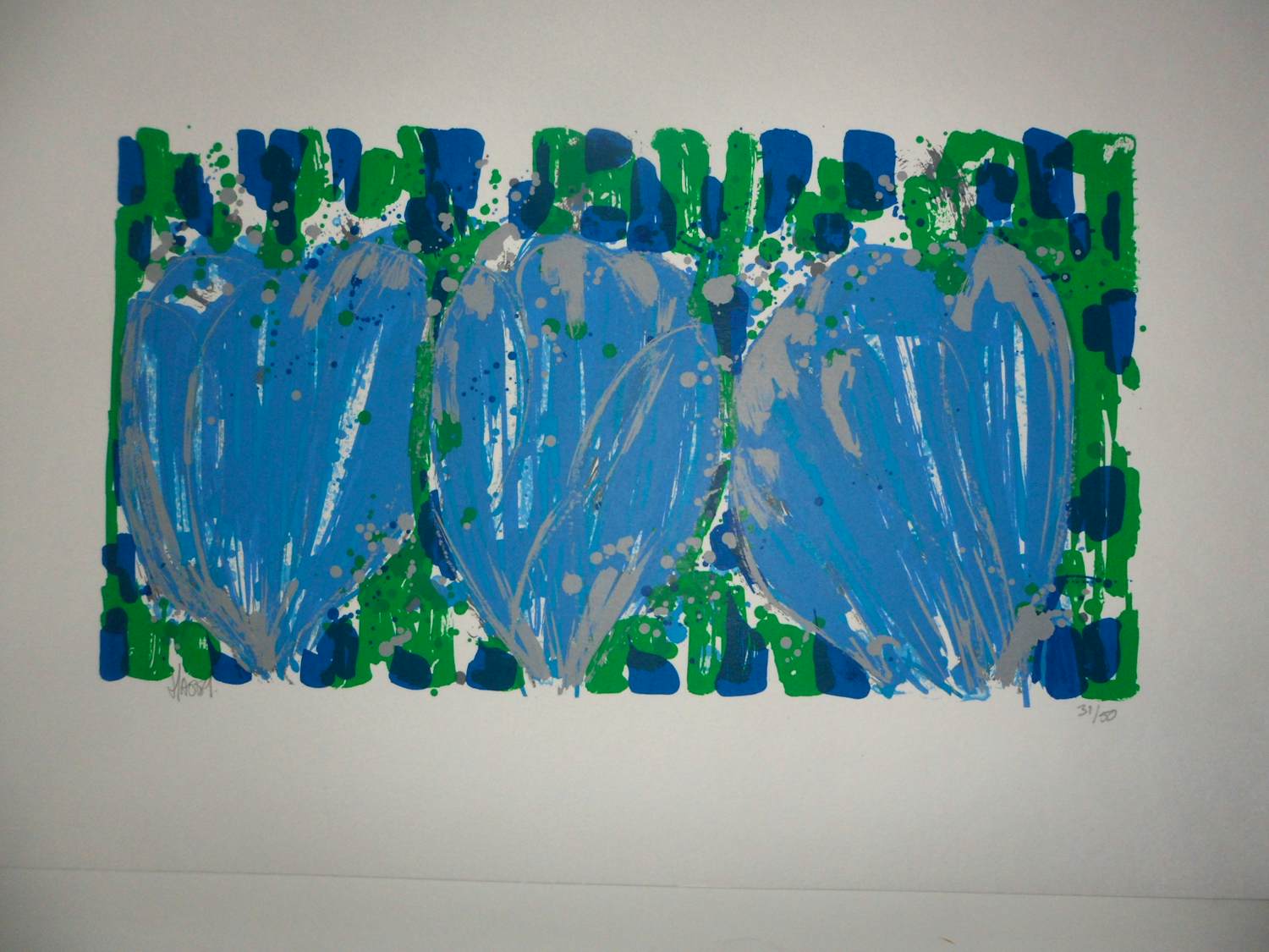 Ad van Hassel - Zeefdruk, 3 Blauwen tulpen. kopen? Bied vanaf 35!