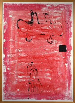 Dodog Soeseno - Gemengde druktechniek met gouache, Zonder titel - Ingelijst (Groot) verkocht voor € 1!