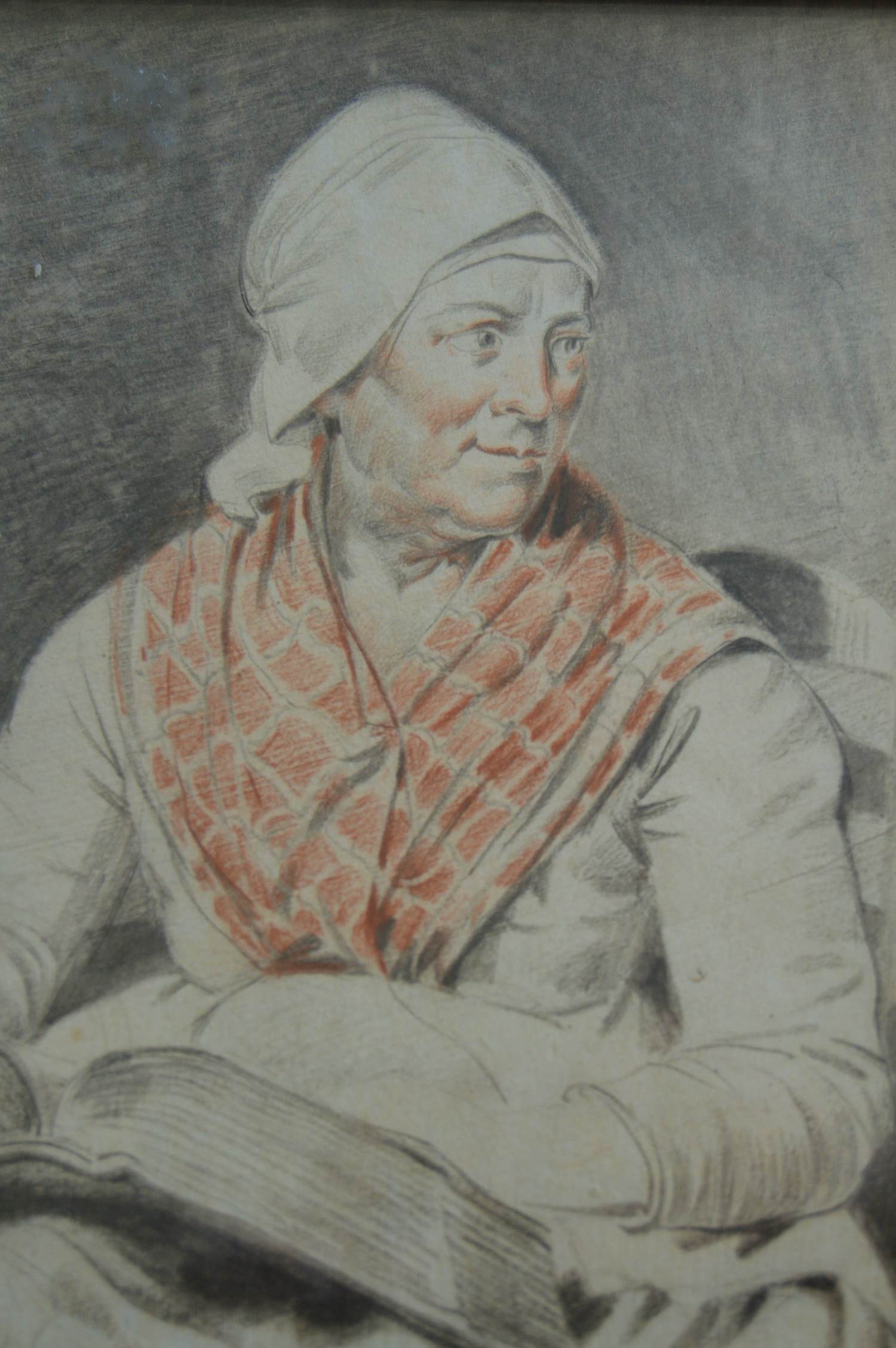 Lambertus Johannes Hansen - Vrouw leest boek. Tekening potlood / krijt verkocht voor € 35!