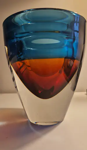 Siem van der Marel - Zwaar glazen rood blauwe vaas kopen? Bied vanaf 80!