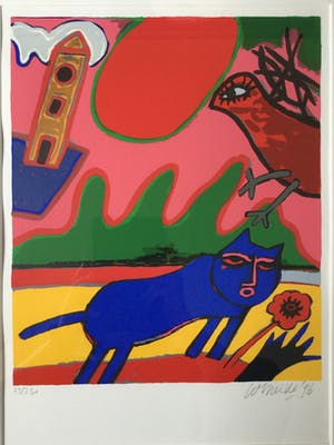 Corneille - Le Chat Blue/ Le Chat VIII - Ingelijste Zeefdruk 1996 - Oplage 35/250 kopen? Bied vanaf 300!