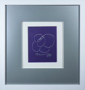 Jeff Koons - Tekening in zilveren stift op paars papier - Ingelijst (+ Boek) kopen? Bied vanaf 1!
