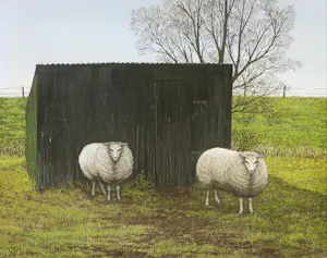 Wies Jansen - Olieverf op paneel, Schapen - Ingelijst kopen? Bied vanaf 100!