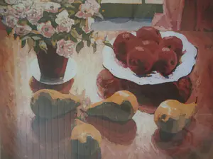 Marcel Schellekens - Mooi ingelijste grote ets "Azalea appels en peren" OPRUIMING kopen? Bied vanaf 85!