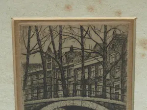 Sal Meijer - Ingelijste ets , Gracht in Amsterdam , Reguliersgracht ? – Nr. 17 kopen? Bied vanaf 25!