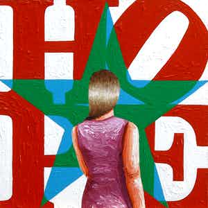Gerard Boersma - Star Of Hope (Vrouw kijkend naar schilderij van Robert Indiana) verkocht voor € 75!