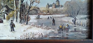 Niet of onleesbaar gesigneerd - sfeervol winterlandschap door R. van Geel, olieverf op paneel kopen? Bied vanaf 1!