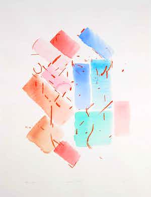 Jaap Hillenius - Aquarel en litho, rood oranje (bewolkt) verkocht voor € 50!