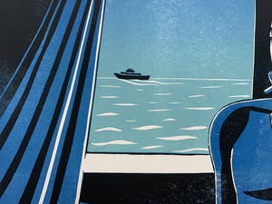 Leon Janssen - Houtsnede in zwart en blauw | 'Nachtwind' | 1987 kopen? Bied vanaf 120!