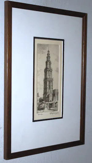 Hendrikus Roodenburg - Martinitoren Groningen - ingelijste ets kopen? Bied vanaf 45!