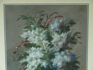 Niet of onleesbaar gesigneerd - Ingelijste aquarel , Bloemen in groene vaas – Herkent u de signatuur? kopen? Bied vanaf 1!