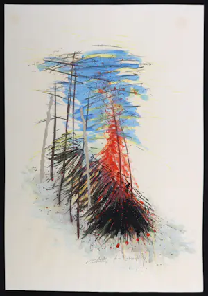 Johan Sietzema - Gemengde techniek op papier, Vuurplaats verbranding kopen? Bied vanaf 50!