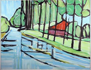 Paul Overhaus - Arcyl op doek, Dijk met bomen - Ingelijst (Groot) kopen? Bied vanaf 1!