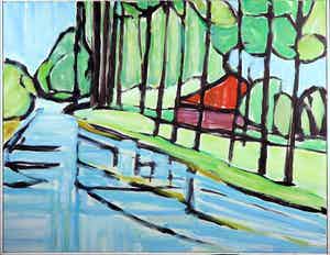 Paul Overhaus - Arcyl op doek, Dijk met bomen - Ingelijst (Groot) verkocht voor € 1!