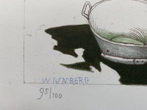 Nicolaas Wijnberg - kleurenlitho - 'Boers tafereel met badkuip' - 1982 kopen? Bied vanaf 70!