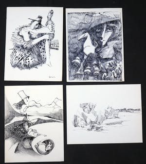 Joe Wols - Lot van 4 pentekeningen, Figuren en landschappen kopen? Bied vanaf 1!