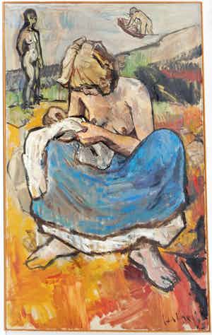 Herman Stoel - 'Naaistertje' - olieverf uit 1973 verkocht voor € 850!