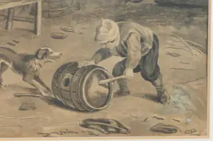 Niet of onleesbaar gesigneerd - Aquarel, Boerengezelschap bij een herberg - Ingelijst kopen? Bied vanaf 1!