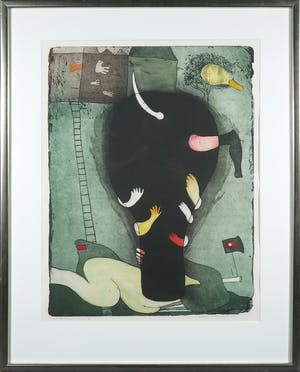 Michel van Overbeeke - Kleurenets met bladgoud, Different houses VI - Ingelijst kopen? Bied vanaf 1!