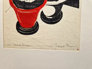 Jos van den Berg - Kubistische, omstreeks 1940 gemaakte handgekleurde houtsnede "cactus" kopen? Bied vanaf 38!