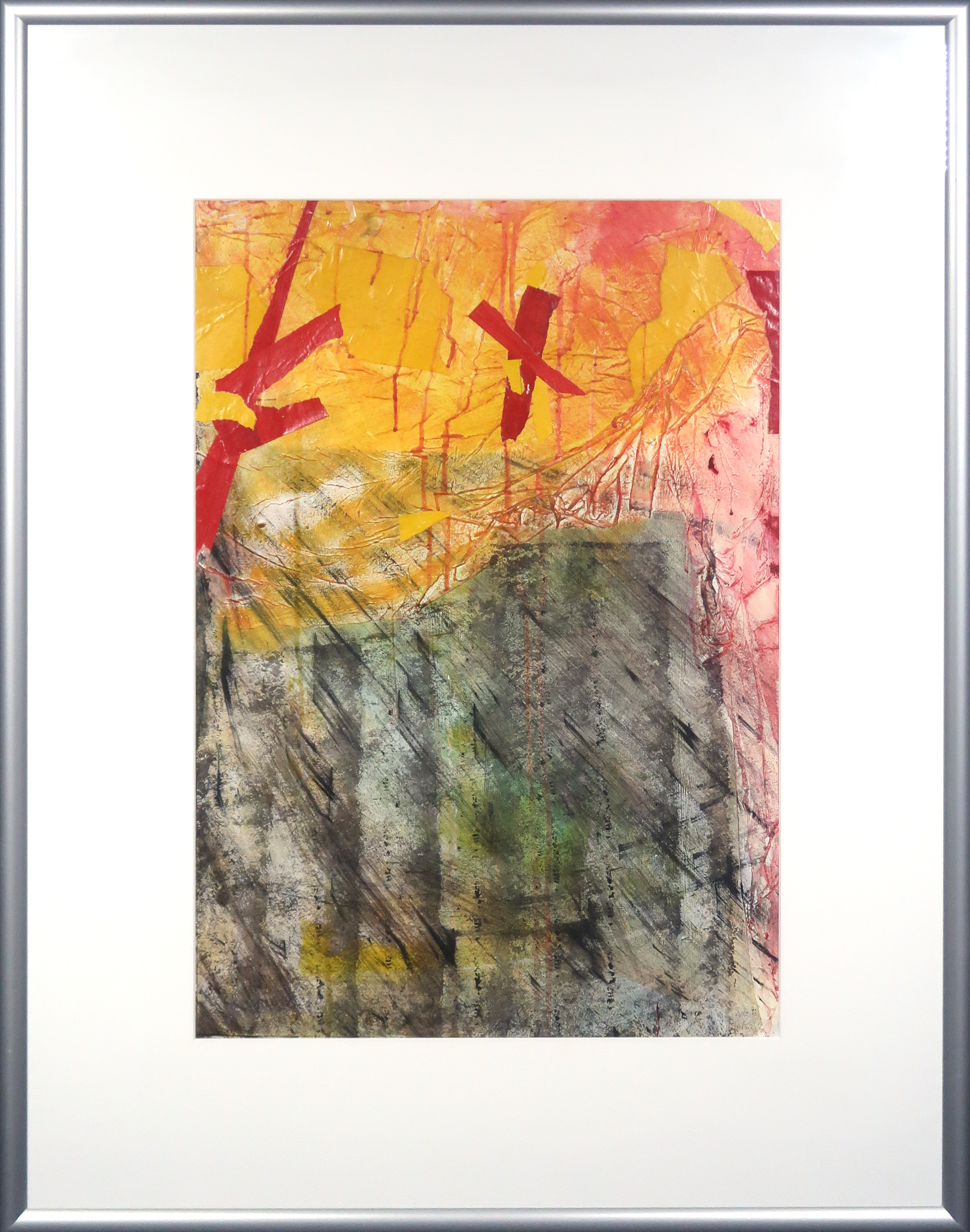 Niet of onleesbaar gesigneerd - Acryl en collage op papier, Compositie II - Ingelijst verkocht voor € 1!