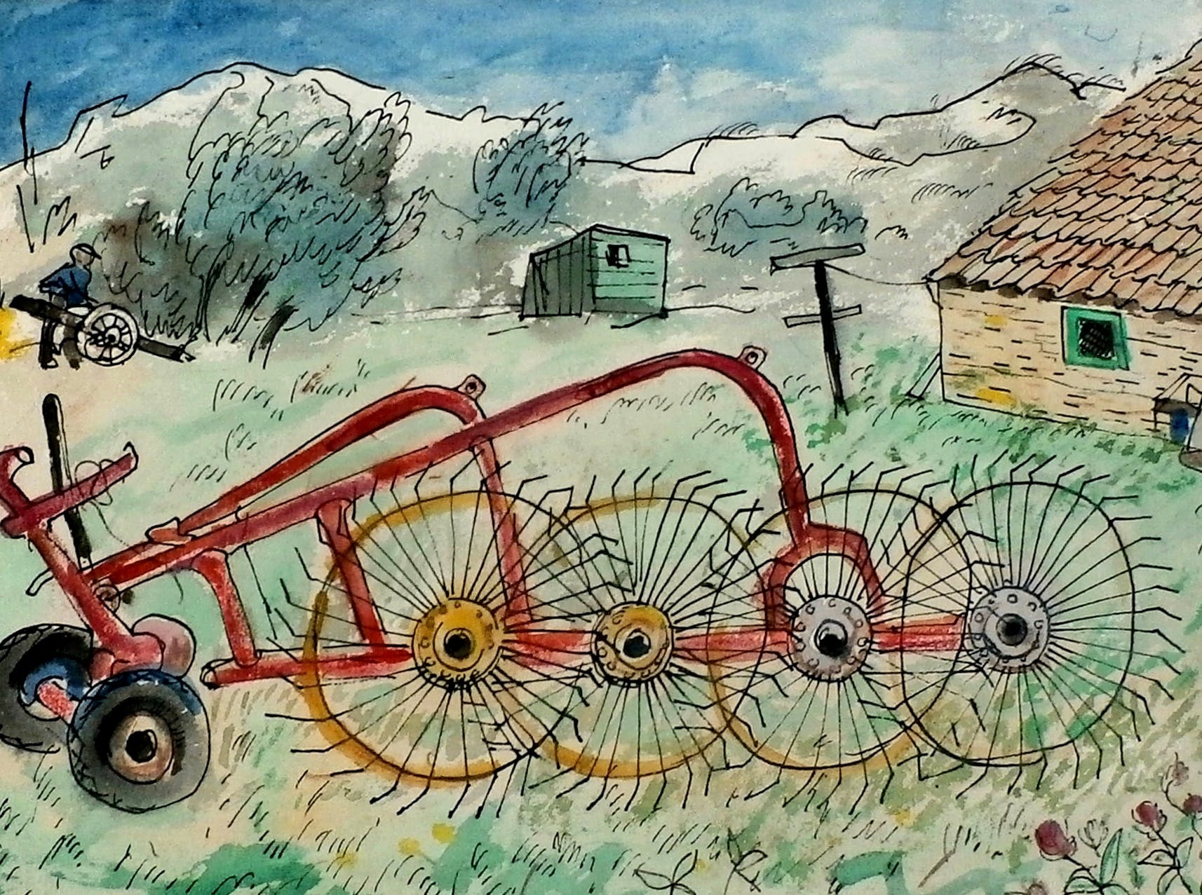 Harm Kamerlingh Onnes - aquarel: boerderij verkocht voor € 375!