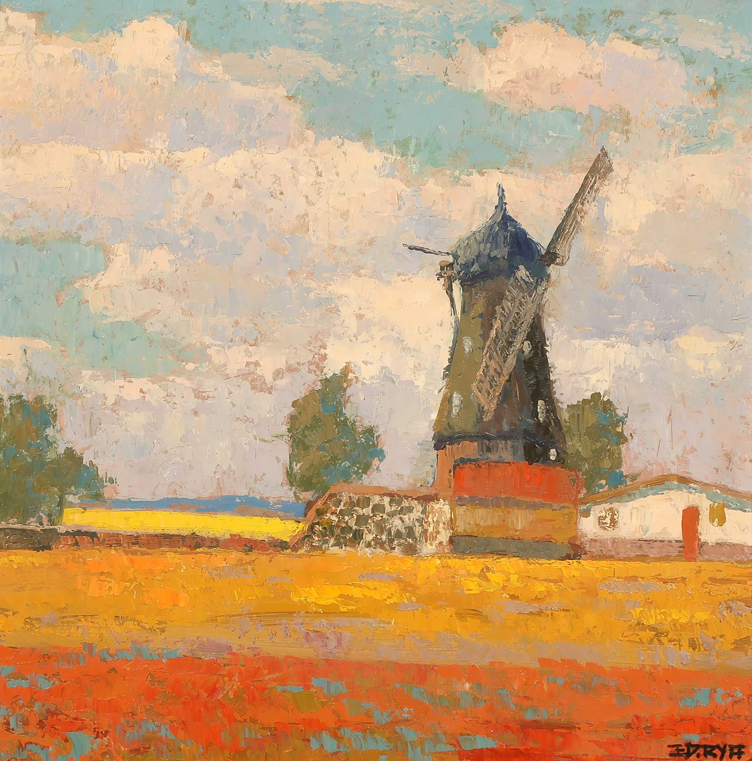 Eduard Rijff - Olieverf op board, Landschap met molen - Ingelijst kopen? Bied vanaf 100!