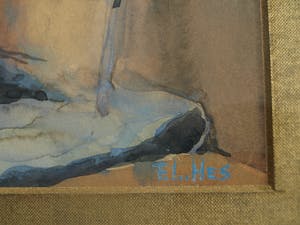 Frits Hes - Ingelijste aquarel , Stilleven met spiegel en olielamp – ca. 1950 kopen? Bied vanaf 50!