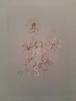 Leonor Fini - Ets, Titel, "Fillette aux fleurs" (Meisje met bloemen). kopen? Bied vanaf 45!