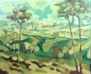 Niet of onleesbaar gesigneerd - Olie op doek, Zonder Titel - Ingelijst verkocht voor € 1!