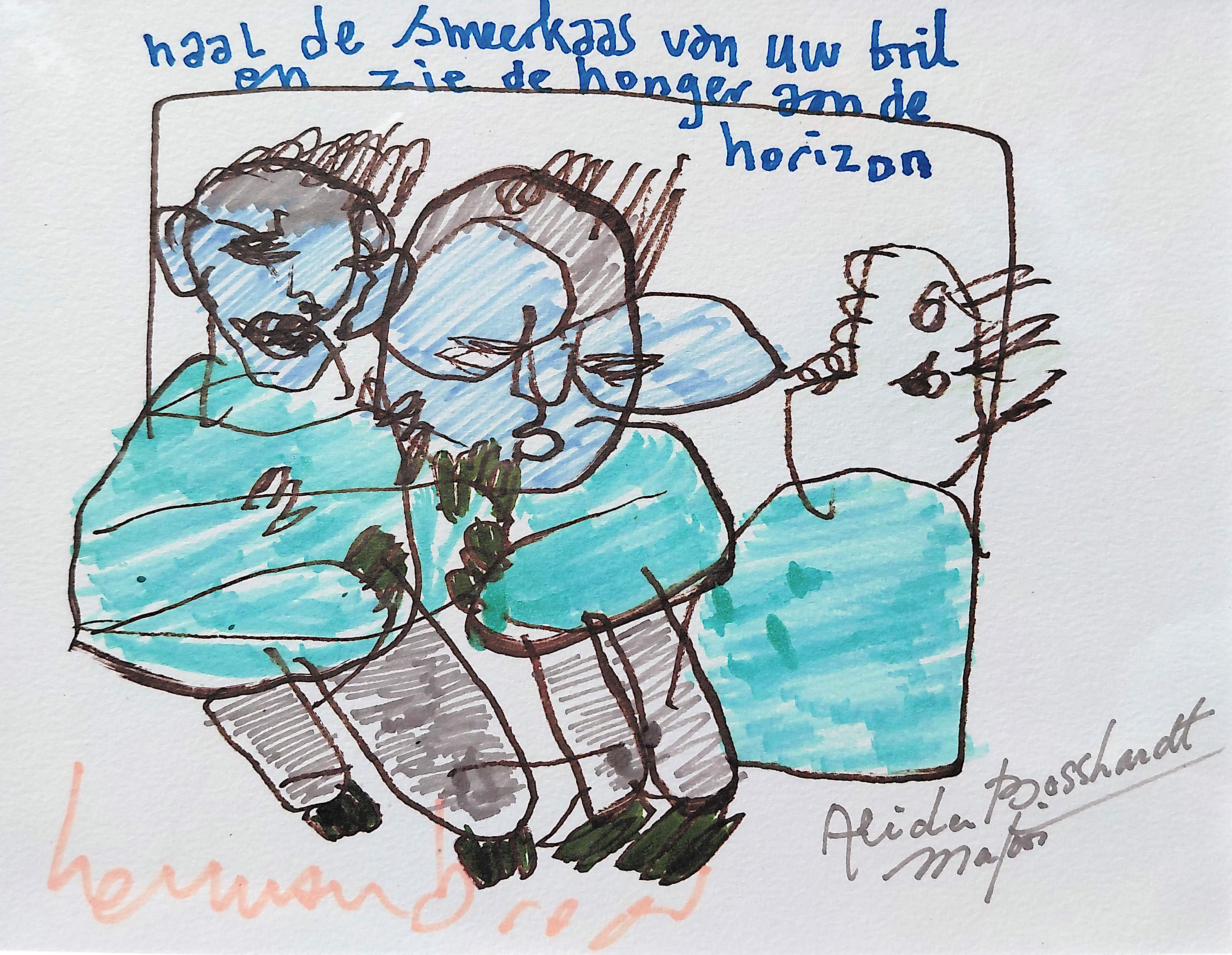 Herman Brood - Haal de smeerkaas van uw bril, tekening met viltstift (mooi ingelijst) kaufen? Bieten Sie von 1500!