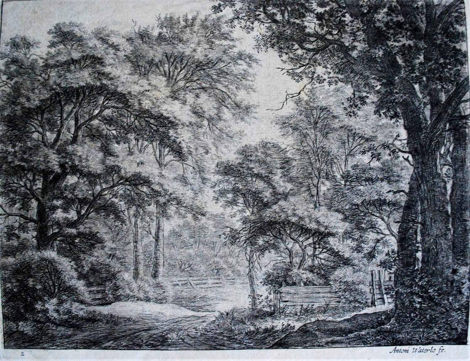 Anthonie Waterloo - Bospad met hekwerk - 17e eeuwse ets verkocht voor € 150!