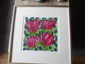 Ad van Hassel - Zeefdruk. ”Tulpen VII” ingelijst kopen? Bied vanaf 40!