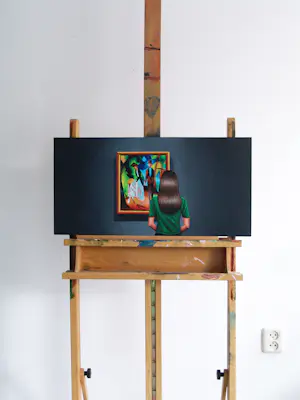 Gerard Boersma - Leute Am Blauen See (Vrouw genietend van schilderij van August Macke) kopen? Bied vanaf 400!