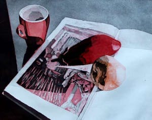 Marcel Schellekens - ingelijste ets: aubergine, appel en boek - 1997 - (keurig ingelijst!) kopen? Bied vanaf 125!