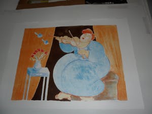 Ada Breedveld - Zeefdruk. Titel, "Viooliste". kopen? Bied vanaf 50!