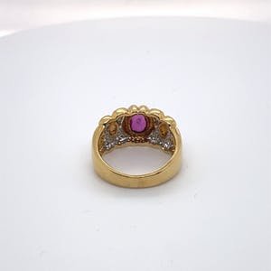 18kt gouden diamanten ring+robijn, maat 47/15,00, 4,24 gr kopen? Bied vanaf 250!
