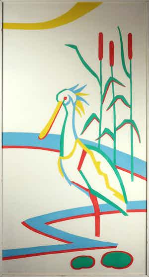 Paul Overhaus - Houtsnede op Japans papier, Lepelaar - Ingelijst (Zeer groot en zwaar) verkocht voor € 70!