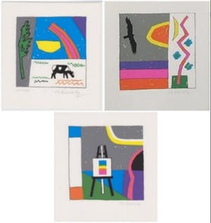 Harrie Gerritz - Drie handgesigneerde zeefdrukken: Schildersezel, Arend, Koe kopen? Bied vanaf 39!