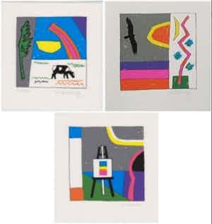 Harrie Gerritz - Drie handgesigneerde zeefdrukken: Schildersezel, Arend, Koe verkocht voor € 39!
