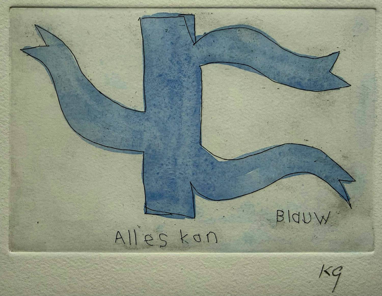 Klaas Gubbels - Unieke handgekleurde lijnets | 'Alles Kan - Blauw' (INGELIJST) kopen? Bied vanaf 600!