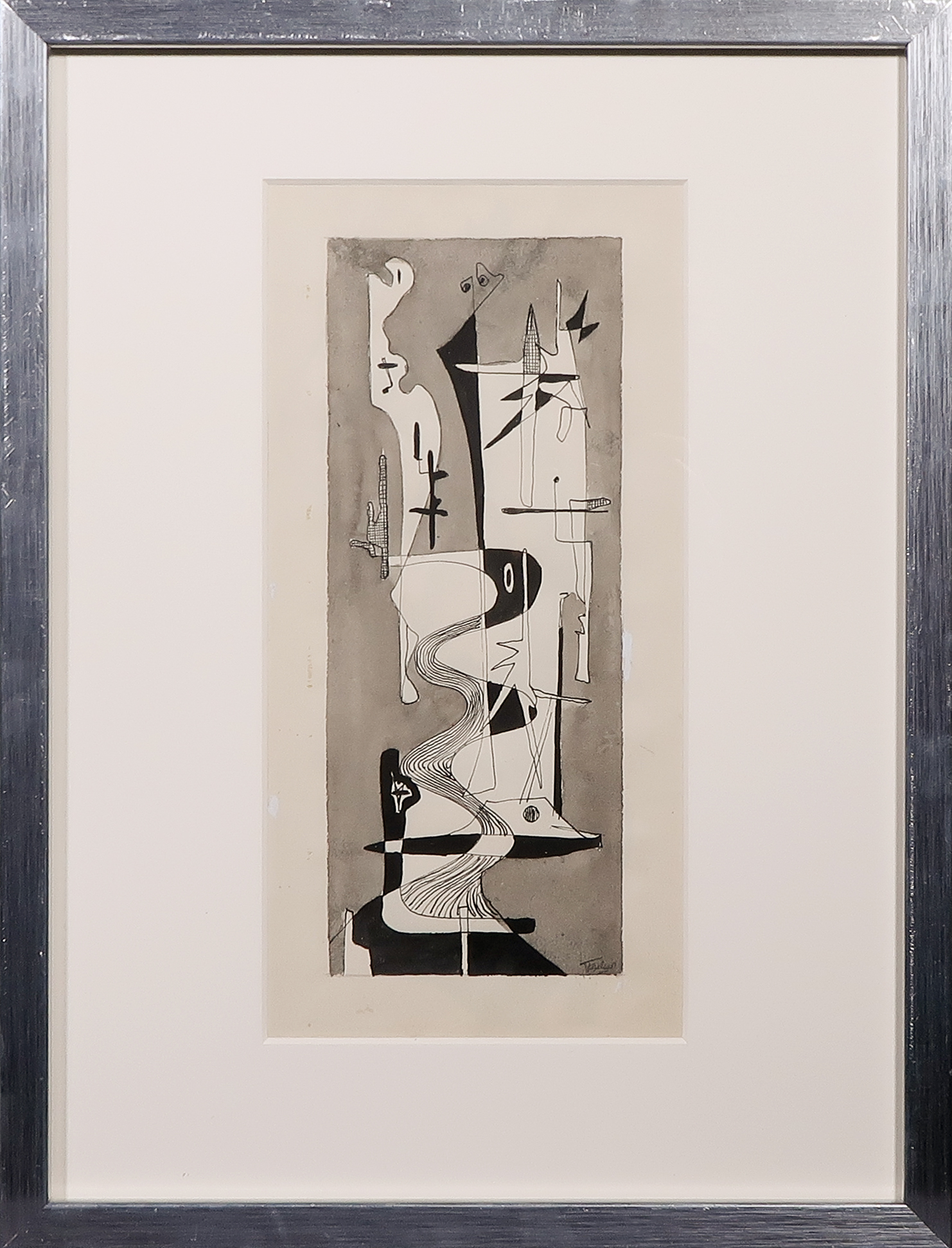 Henri Titselaar - Inkttekening, Abstracte compositie + boek - Ingelijst verkocht voor € 40!