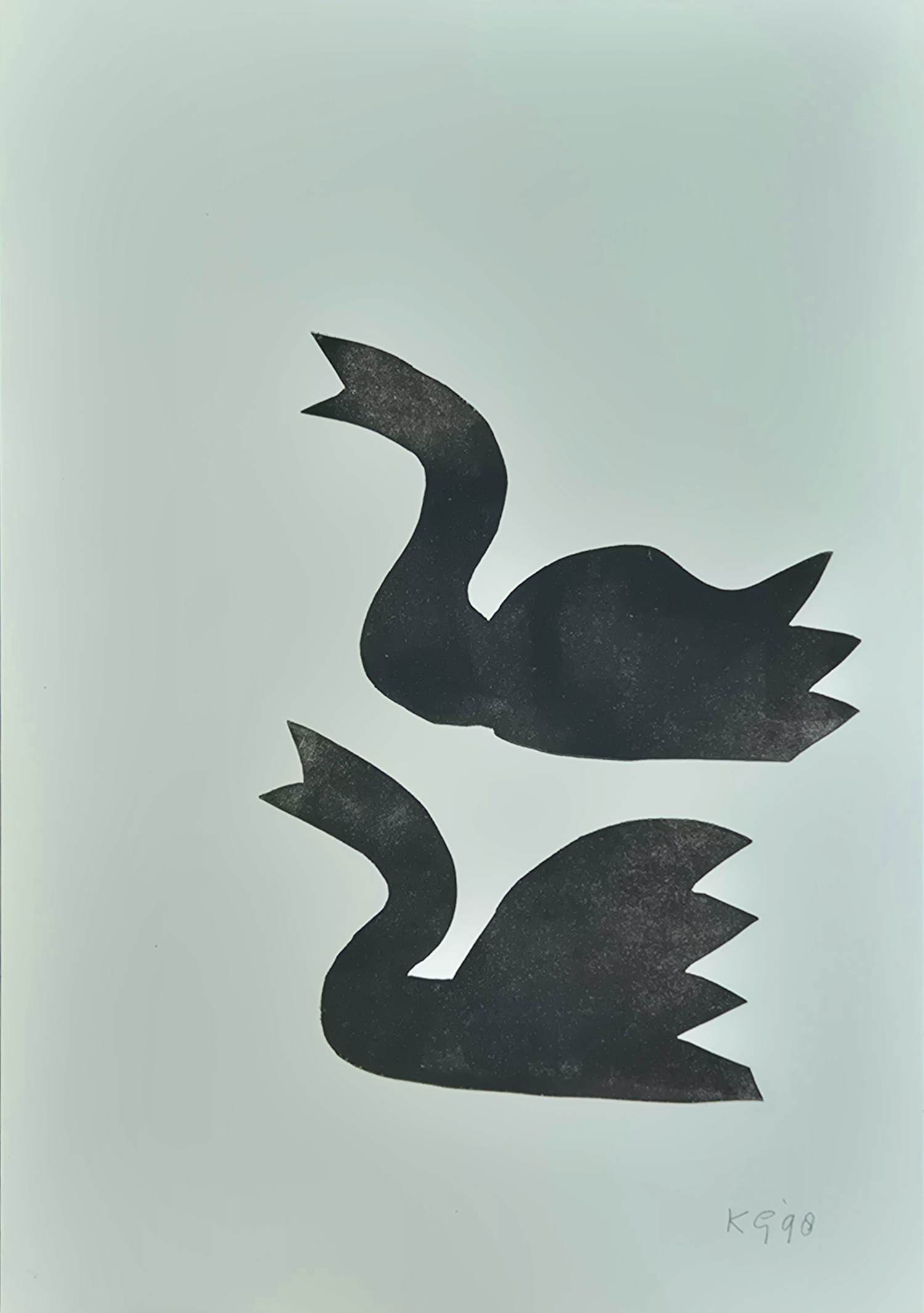 Klaas Gubbels - Twee zwanen - gemonogrammeerde linosnede kopen? Bied vanaf 195!