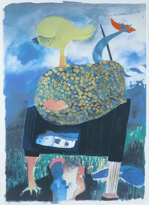 Michel van Overbeeke - Lithografie met bladgoud, The Kiss - Ingelijst kopen? Bied vanaf 80!