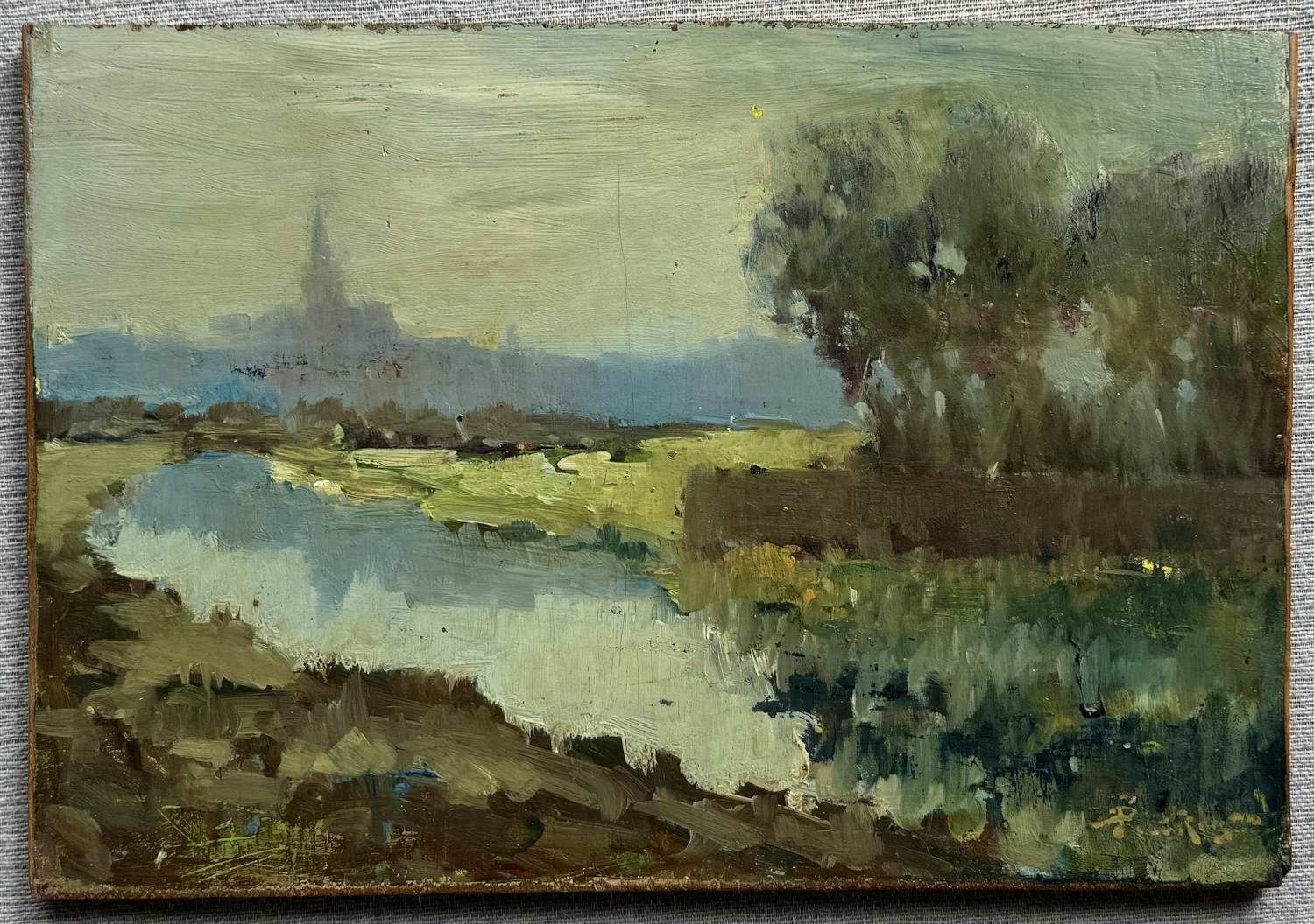 Piet de Regt - Landschap met kerktoren kopen? Bied vanaf 50!