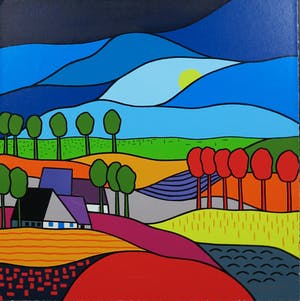 Kees Kooy - Zeefdruk, Bloeiende Velden - Ingelijst kopen? Bied vanaf 70!